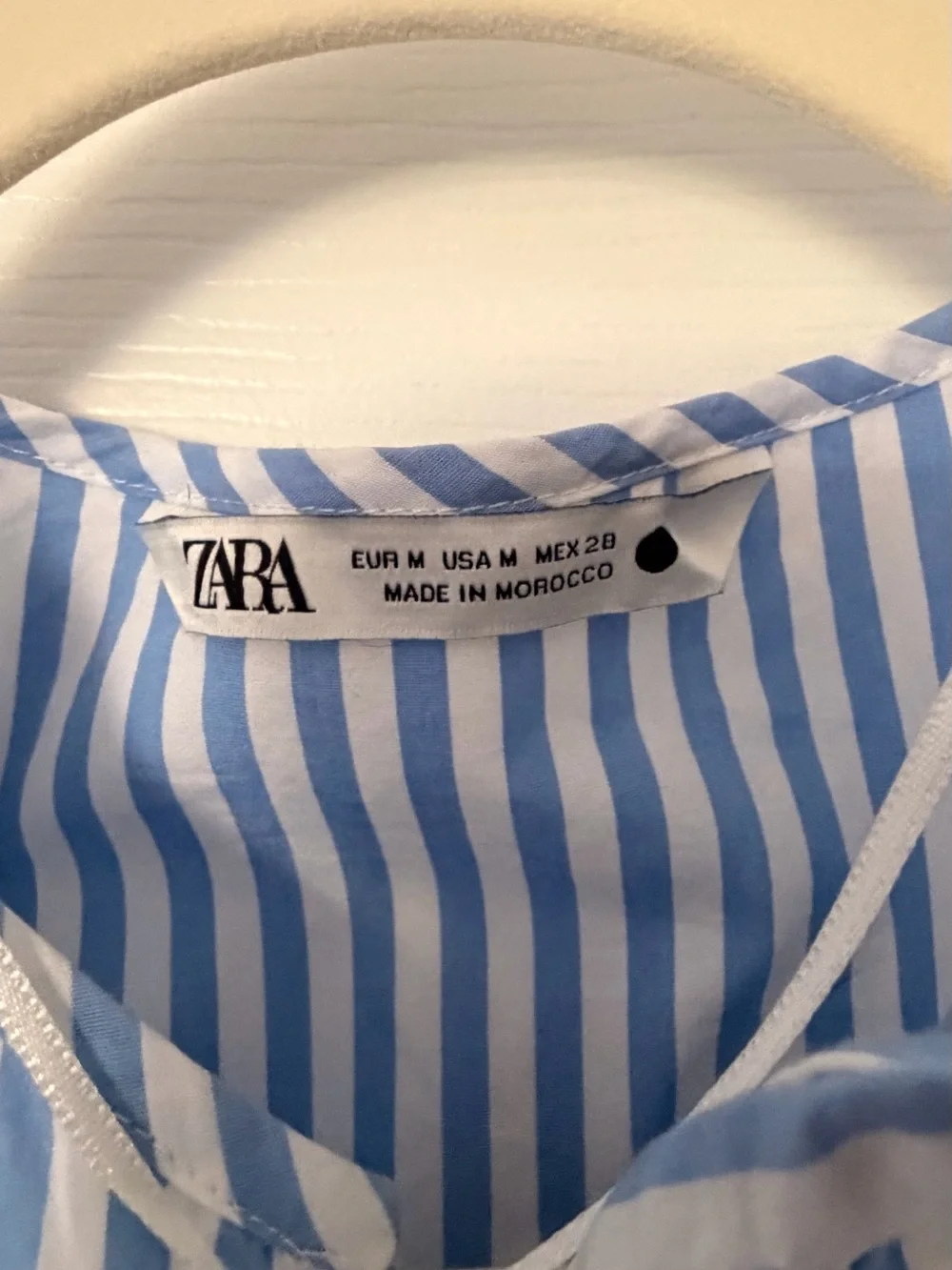 Zara Light Blue and White Striped Tie-Front Blouse